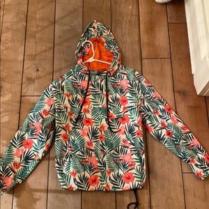 Black NYC tropical print windbreaker